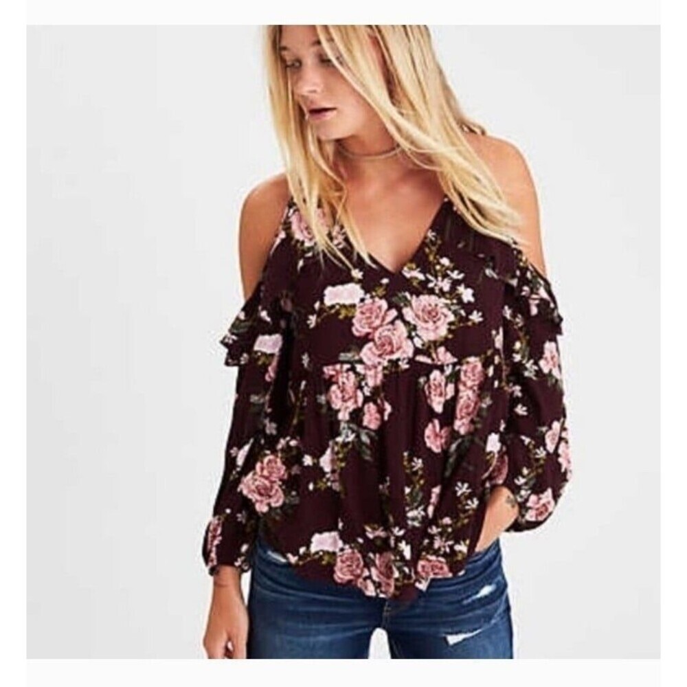 American Eagle open-shoulder floral top size L